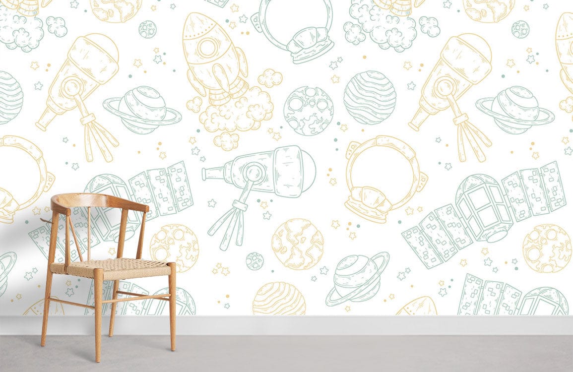Colorful Space Sketches Wallpaper Mural Room