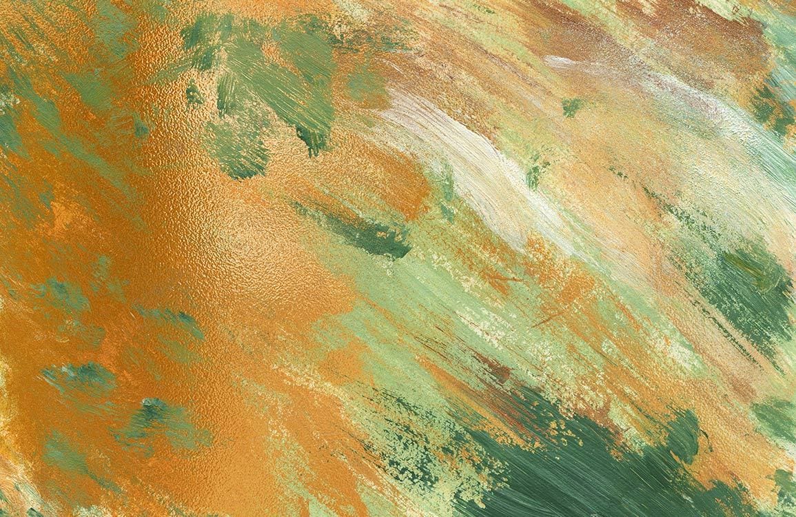 Abstract Brushstrokes Green and Gold Artistic Mural Wallpaper Design