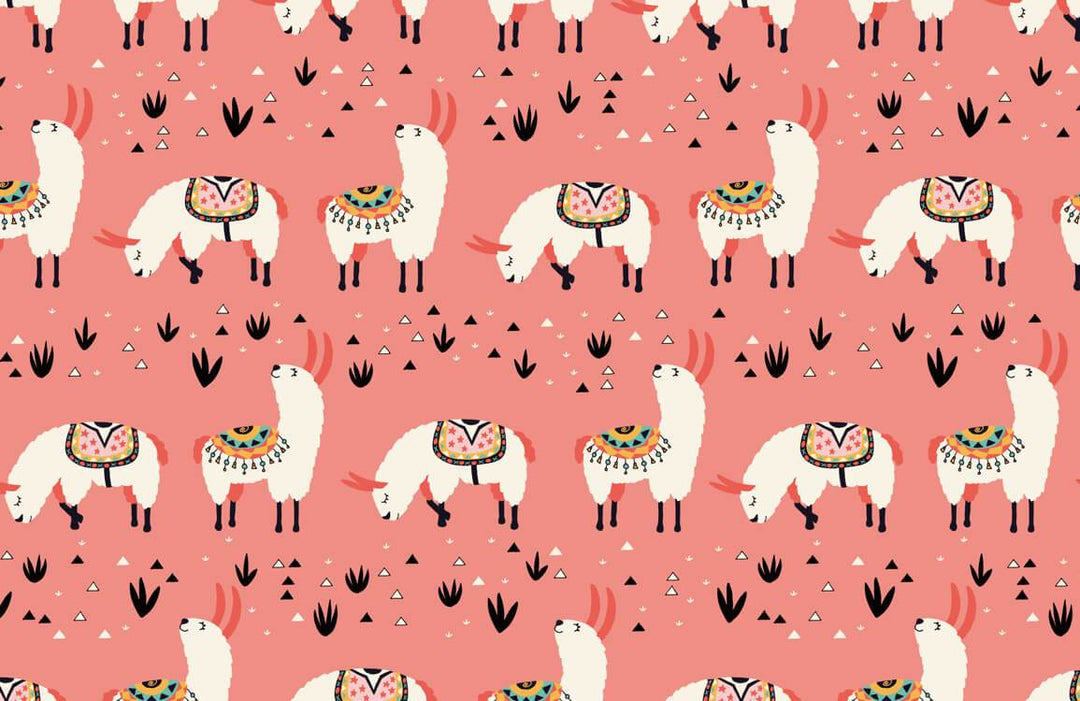 Charming Llama Coral Kids' Room Wallpaper with Playful Tribal Pattern