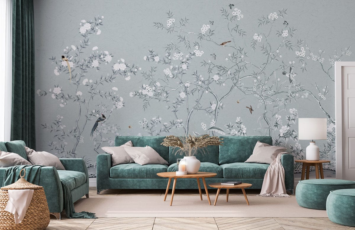 Sample Flower Design Colorless Colorless Bloom Wallpaper Mural | Flower Mural Design
