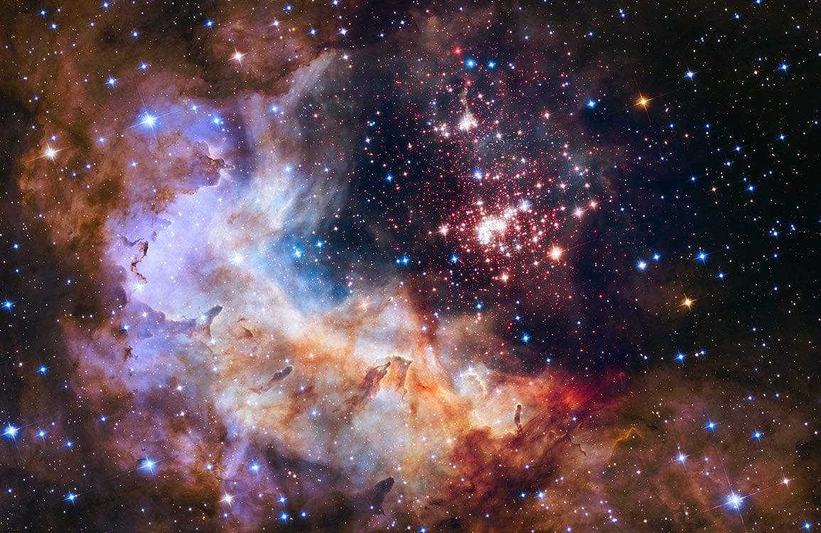 Ethereal Cosmic Galaxy Starscape Mural Wallpaper in Blue and Purple Hues