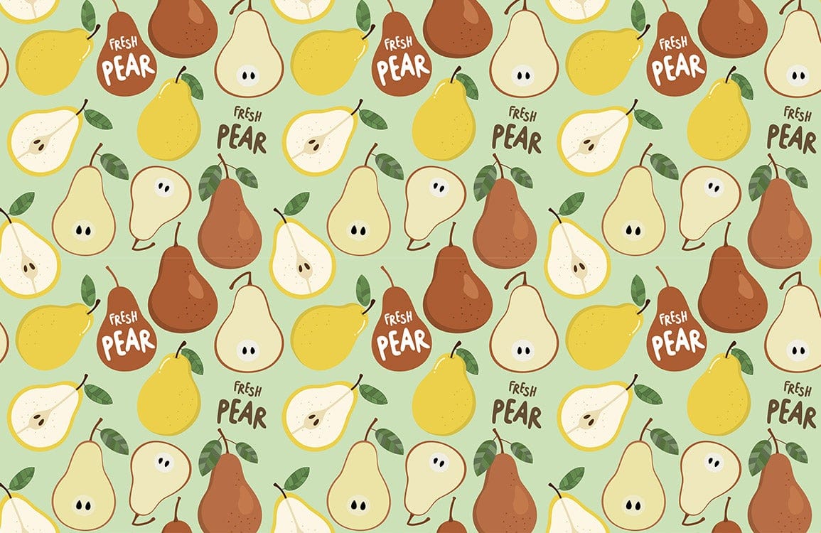 Retro Pear Pattern Wallpaper - Fresh Green, Yellow, and Brown Design
