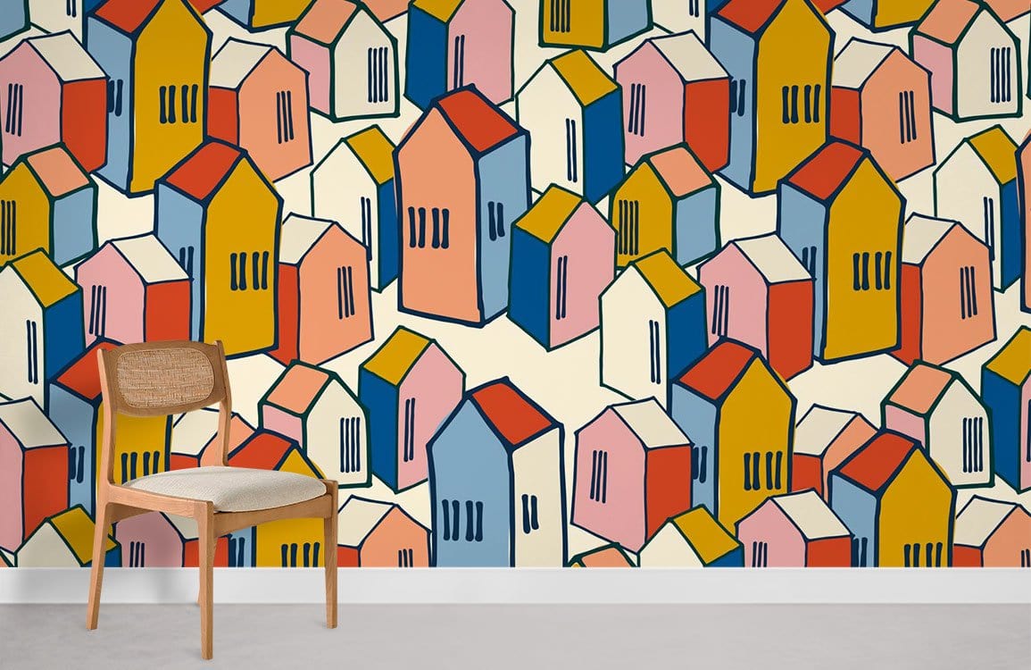 Coloured House Pattern Wallpaper Mural Room