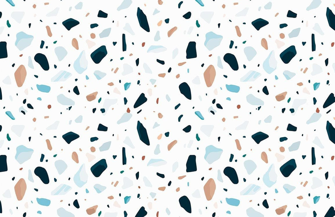 Modern Terrazzo Patterned Wallpaper with Blue and Earthy Tones Design