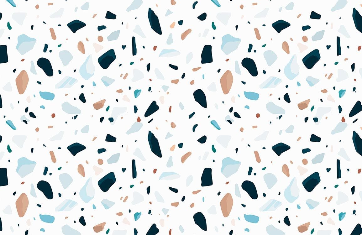 Modern Terrazzo Patterned Wallpaper with Blue and Earthy Tones Design