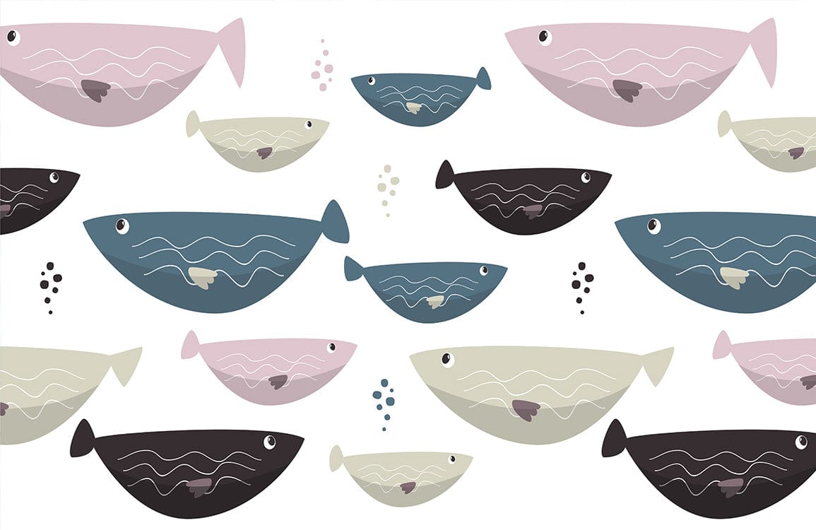 Playful Fish Pattern Wallpaper in Pastel and Neutral Tones - Nautical Decor