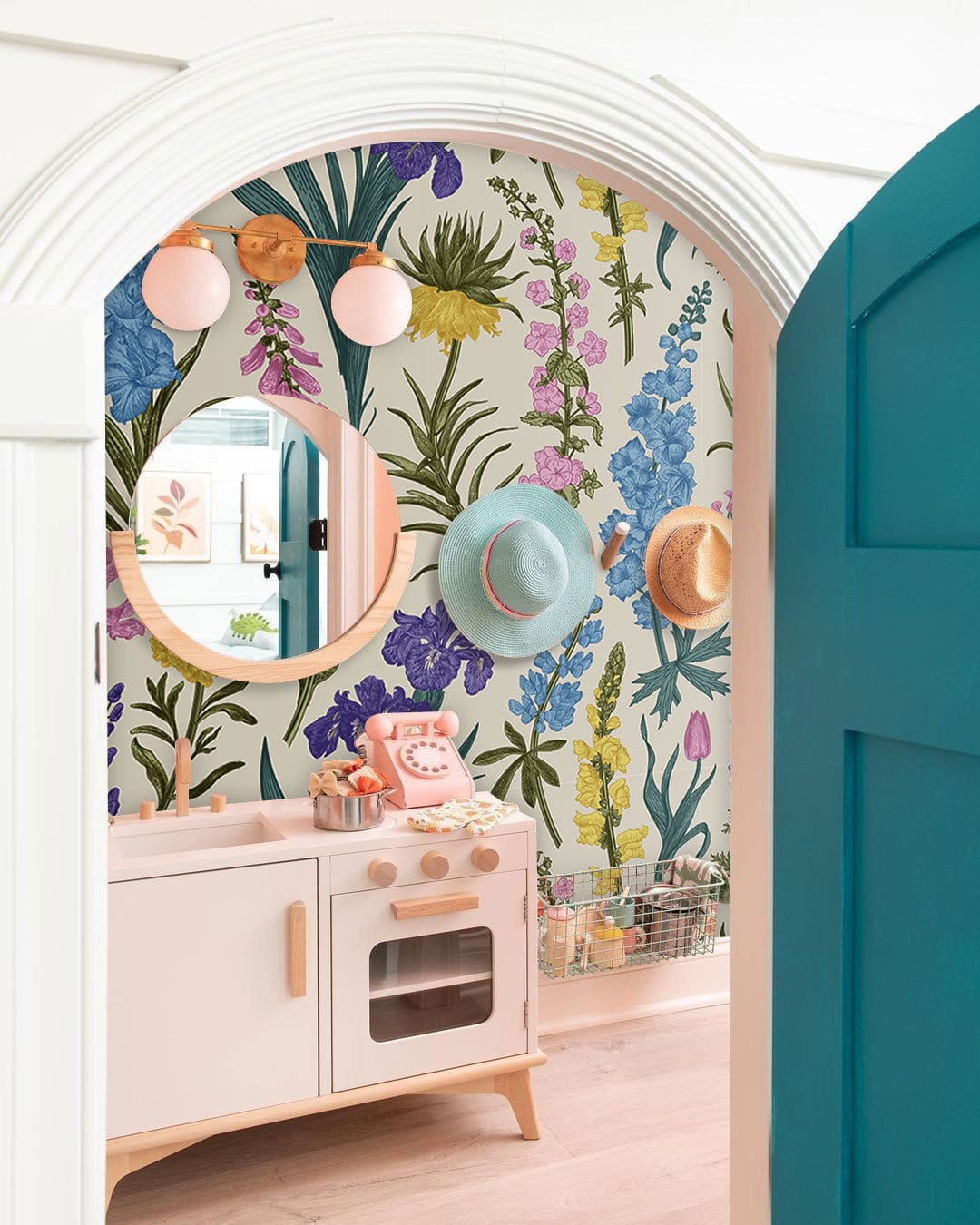Vintage Floral Meadow Wallpaper: Pastel Botanical Design for Chic Interiors