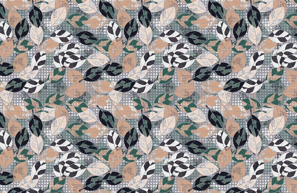 Abstract Geometric Leaf Pattern Wallpaper in Green and Beige Tones
