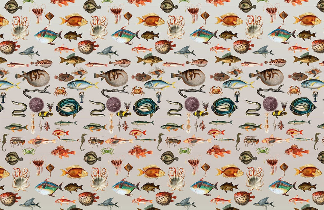 Nautical Coastal Marine Life Pattern Wallpaper in Earthy Tones Design