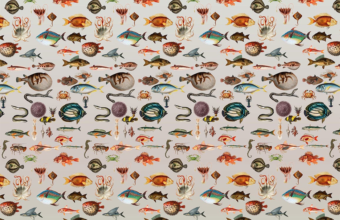 Nautical Coastal Marine Life Pattern Wallpaper in Earthy Tones Design