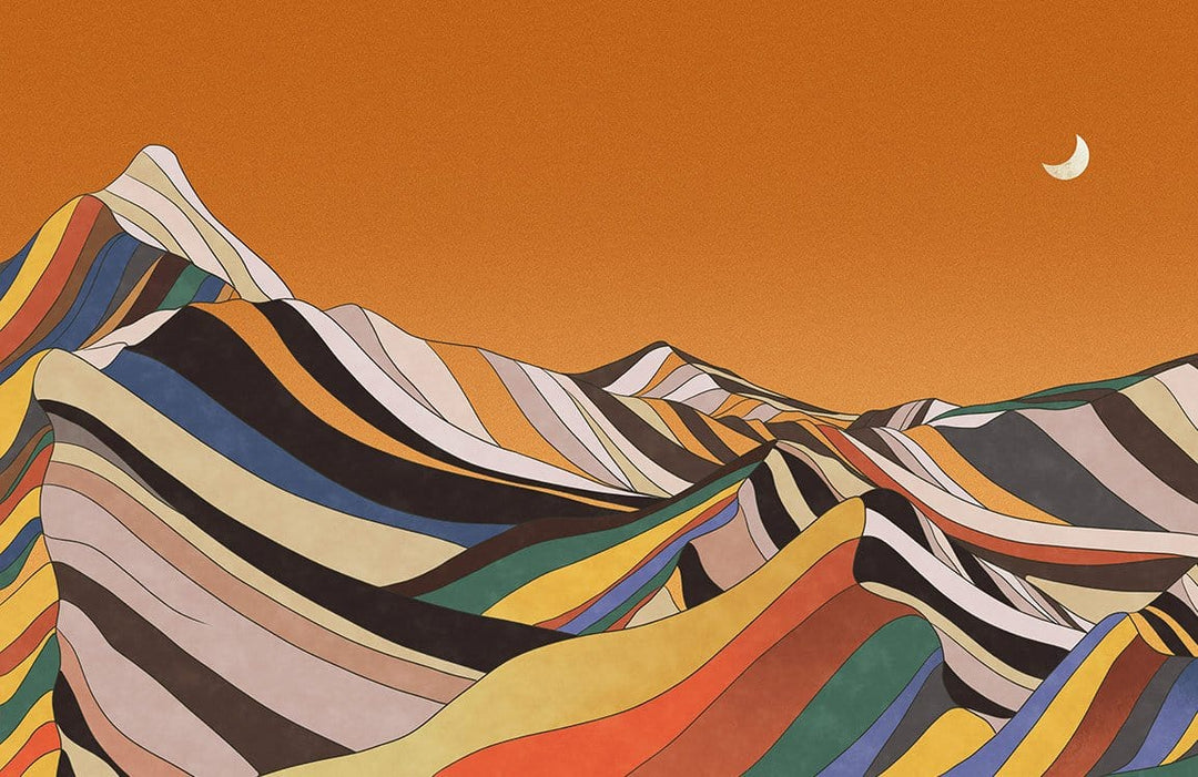 Retro Sunset Multicolour Mountain Landscape Mural Wallpaper - Vintage Artistic Décor