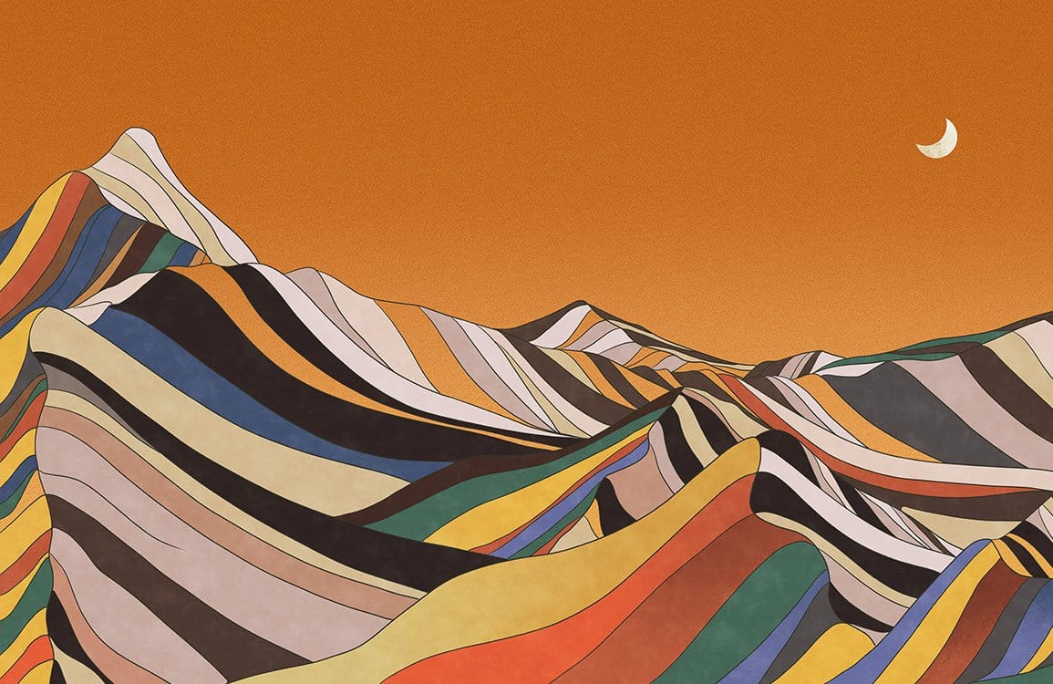 Retro Sunset Multicolour Mountain Landscape Mural Wallpaper - Vintage Artistic Décor