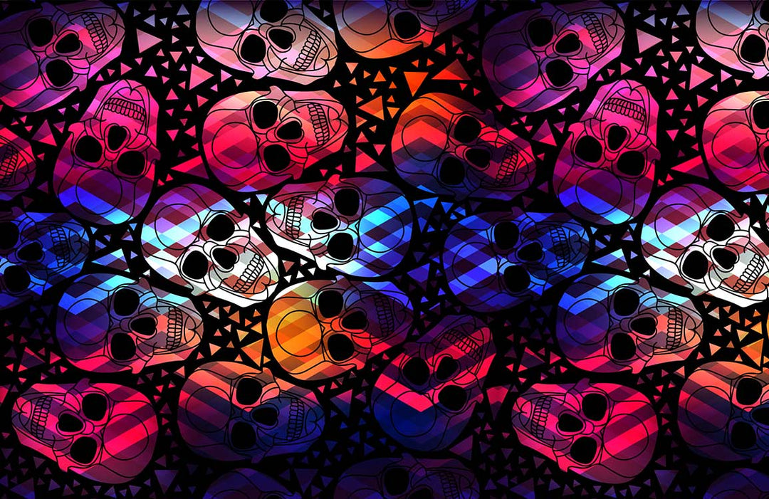 Vibrant Geometric Skull Pattern Wallpaper in Bold Multicolour Contemporary Style