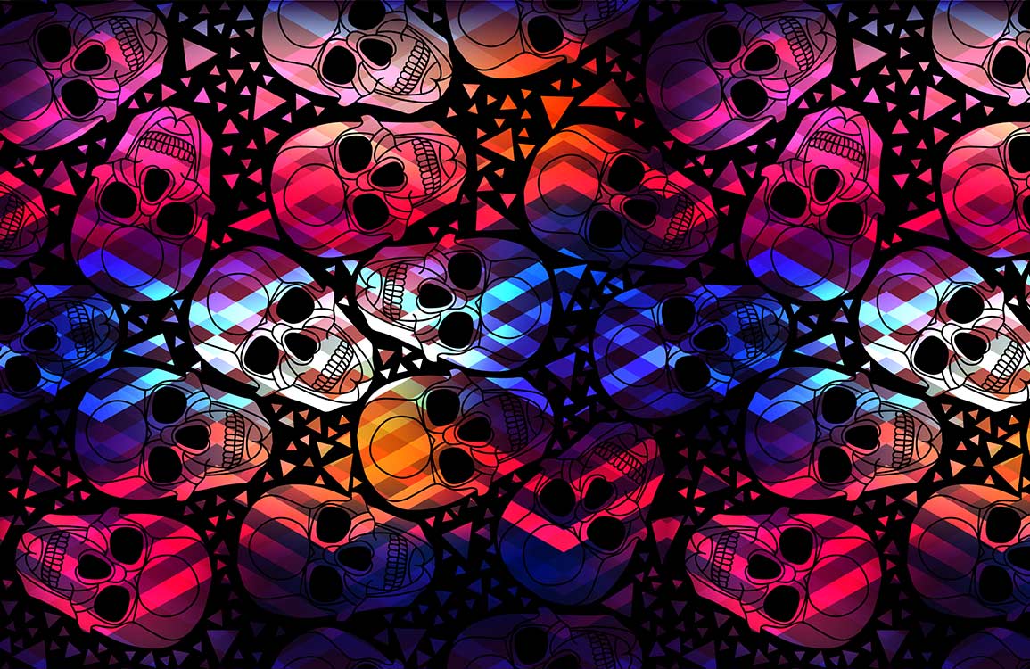 Vibrant Geometric Skull Pattern Wallpaper in Bold Multicolour Contemporary Style