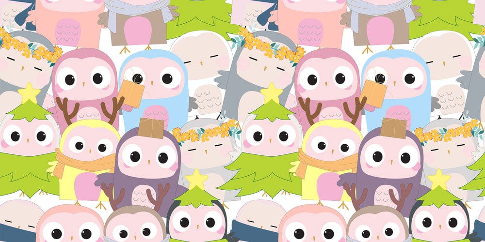 Cute Cartoon Owls and Trees Children's Bedroom Mural Wallpaper - Pastel Delight