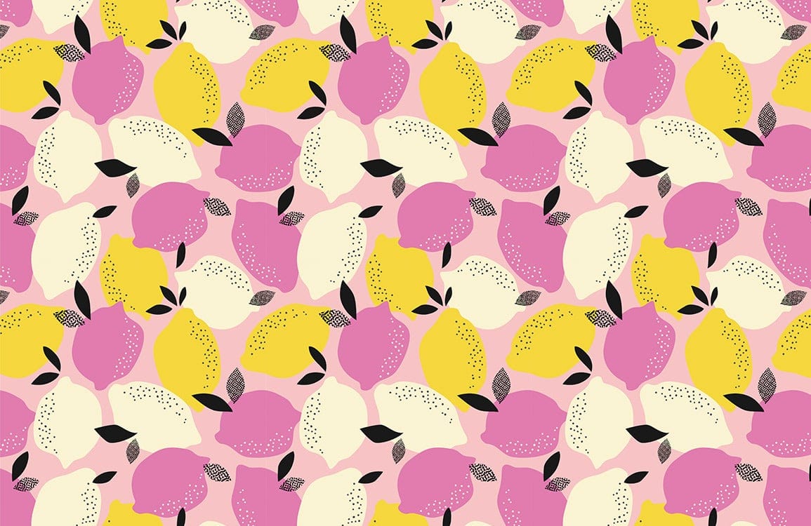 Vibrant Citrus Delight: Pink and Yellow Lemon Pattern Wallpaper Design