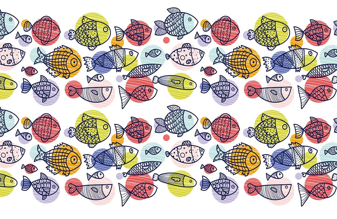 Colourful Fish Patterned Wallpaper - Vibrant Oceanic Design for Kids' Rooms