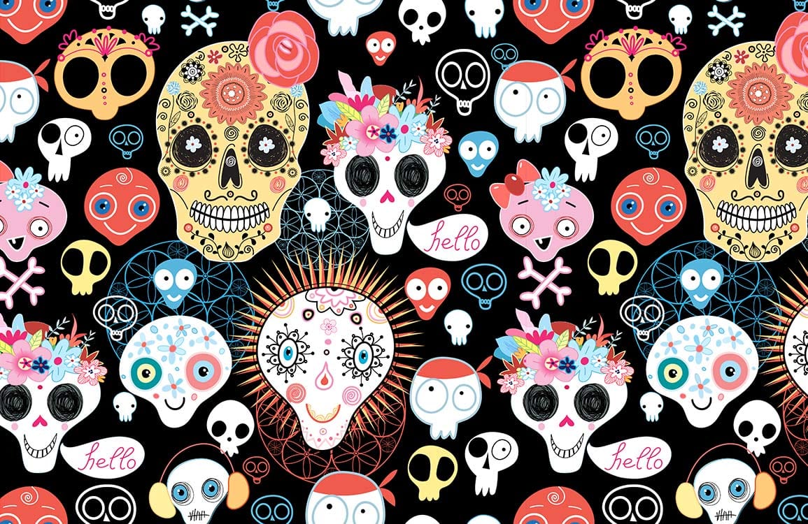 Day of the Dead Colourful Skull Pattern Wallpaper for Vibrant Interiors