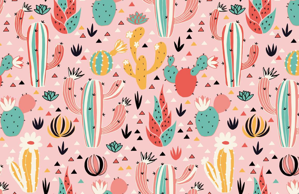 Vibrant Cactus Wonderland: Colourful Desert Pattern Wallpaper for Playful Interiors