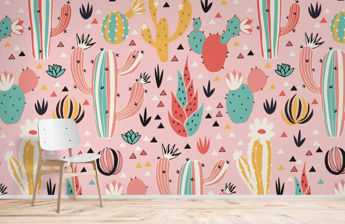 Cool Colorful Green & Pink Cactus Wallpaper Mural