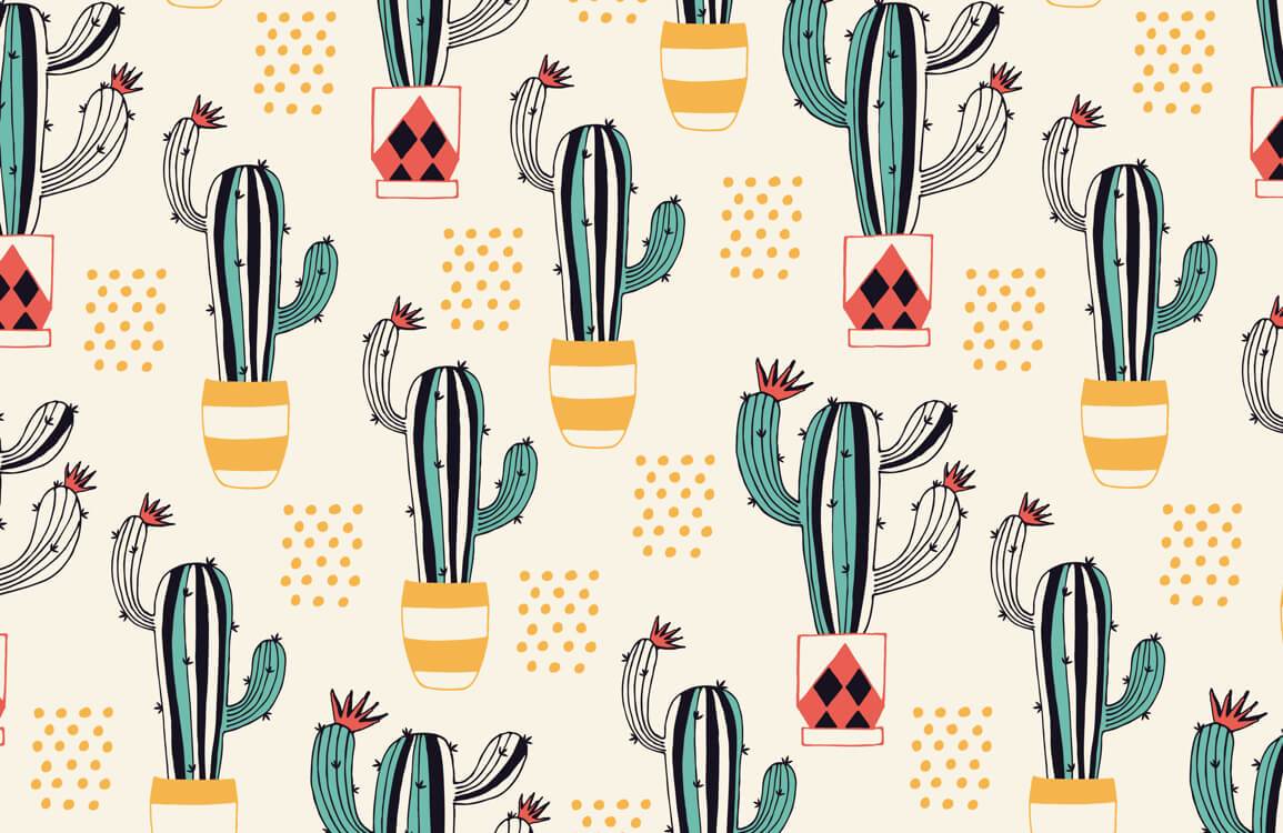 Retro Cactus Pattern Wallpaper - Colourful Desert Style for Modern Interiors