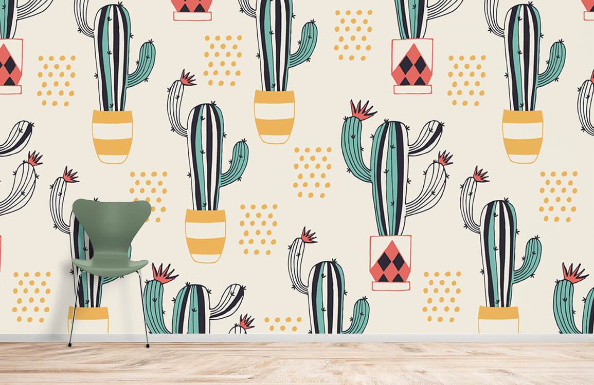 Cool Green Drama Cactus Wallpaper Mural