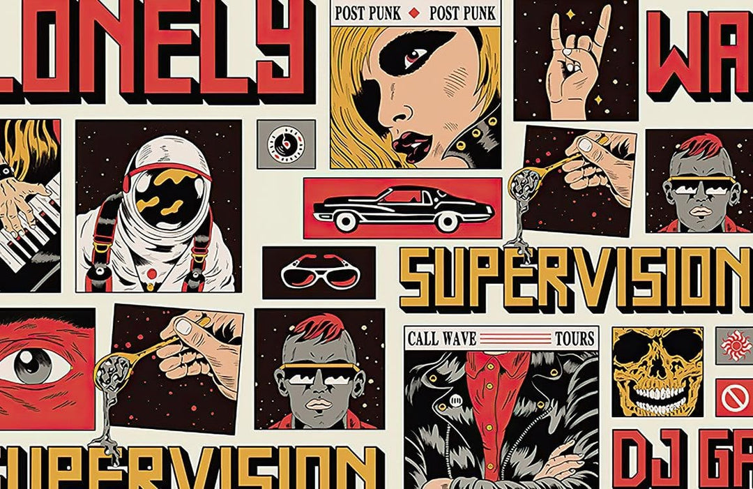 Retro Post-Punk Comic Style Mural Wallpaper in Bold Red and Black