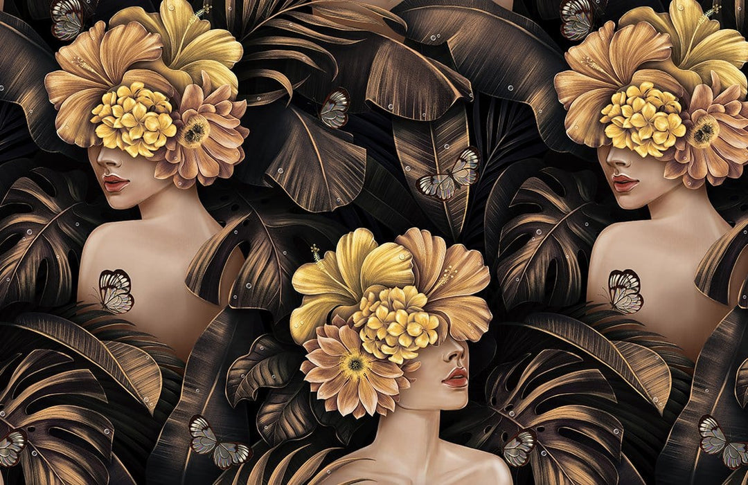 Vintage Botanical Mural Wallpaper with Elegant Floral and Butterfly Design