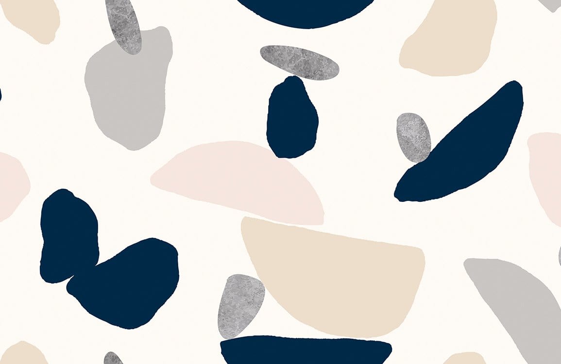 Modern Abstract Terrazzo Pattern Wallpaper in Navy, Beige and Blush Tones