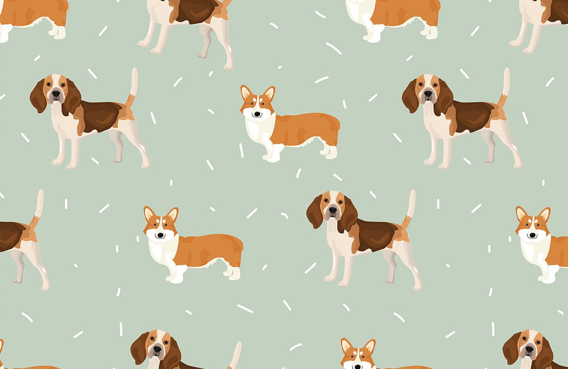 Cute Canine Patterned Wallpaper in Soft Green for Contemporary Spaces