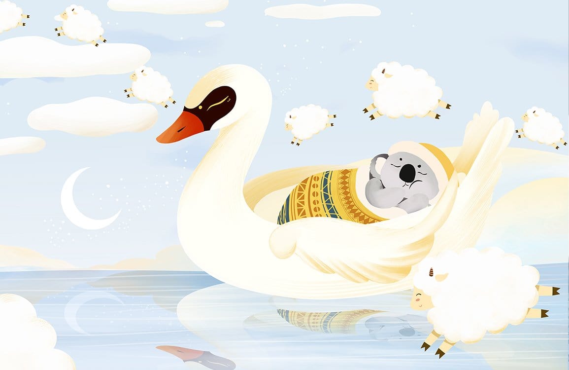 Dreamy Swan Adventure Kids' Mural Wallpaper - Pastel Nursery Decor
