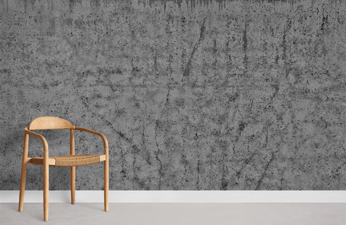 Industrial grey textured concrete effect wallpaper with modern chair, enhancing urban style decor room.