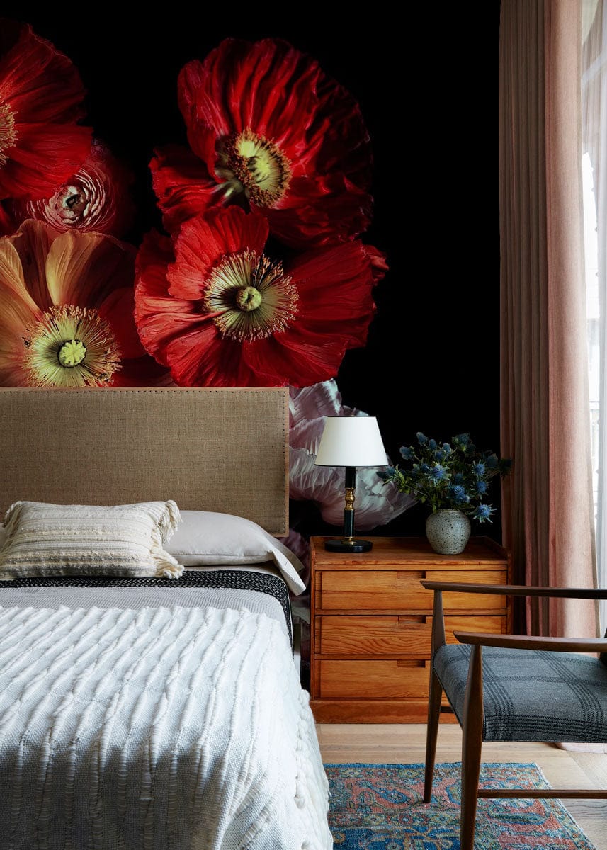 Elegant Red and White Floral Design Wallpaper for Modern Interiors