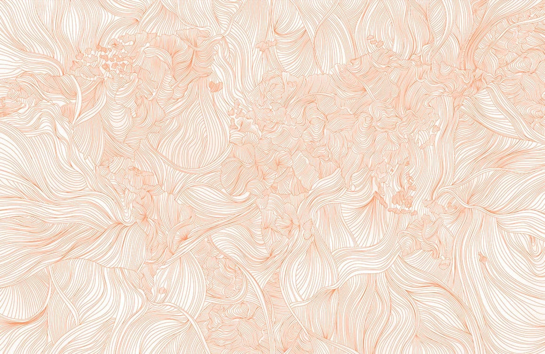 Elegant Peach Floral Swirl Textured Pattern Mural Wallpaper Design