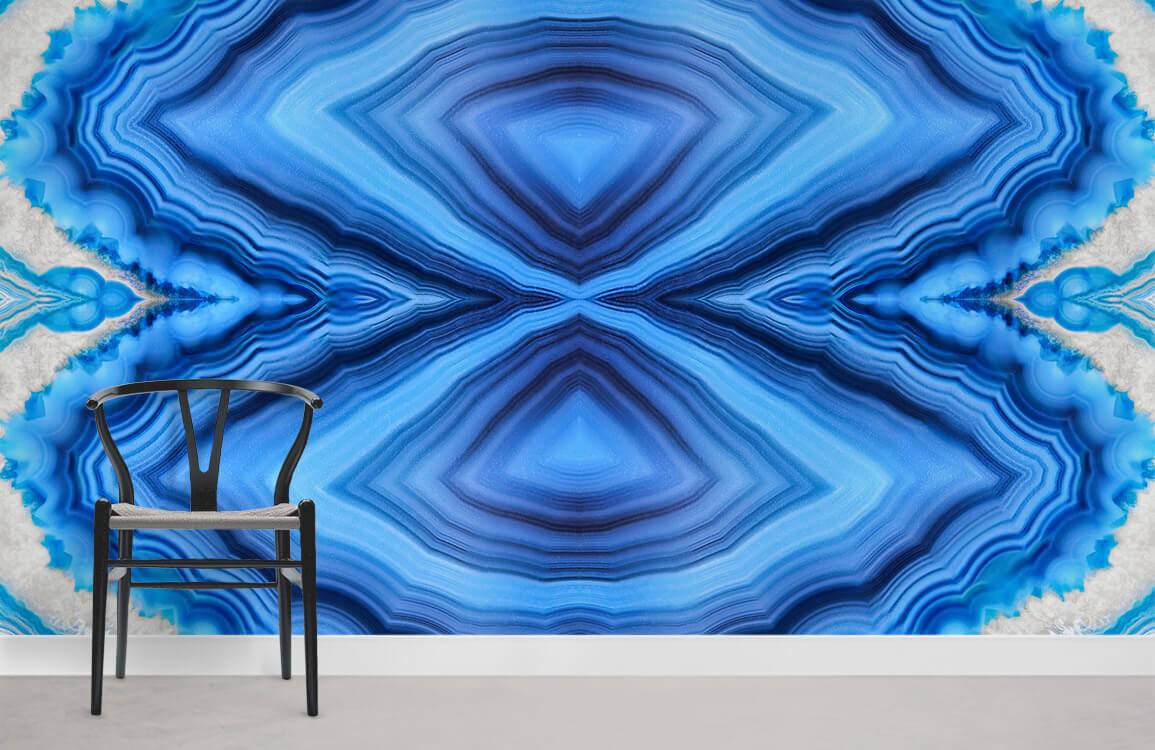 Elegant Blue Agate Geode Wall Mural, abstract design, with black chair on grey flooring.