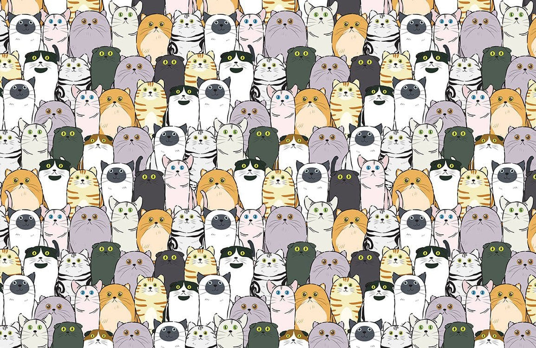 Adorable Cartoon Cat Wallpaper, Multicolour, Playful and Whimsical Design for Home Decor.