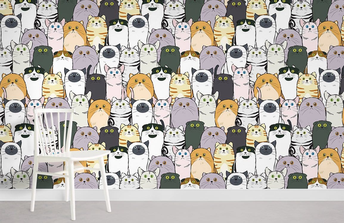 Cat Group Animal Mural Wallpaper Room