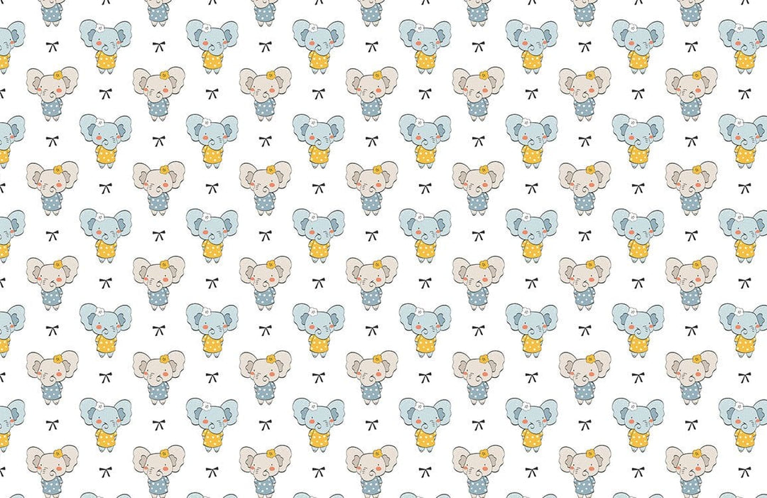 Charming Elephant Pattern Wallpaper for Nursery, Soft Pastel Blue Design