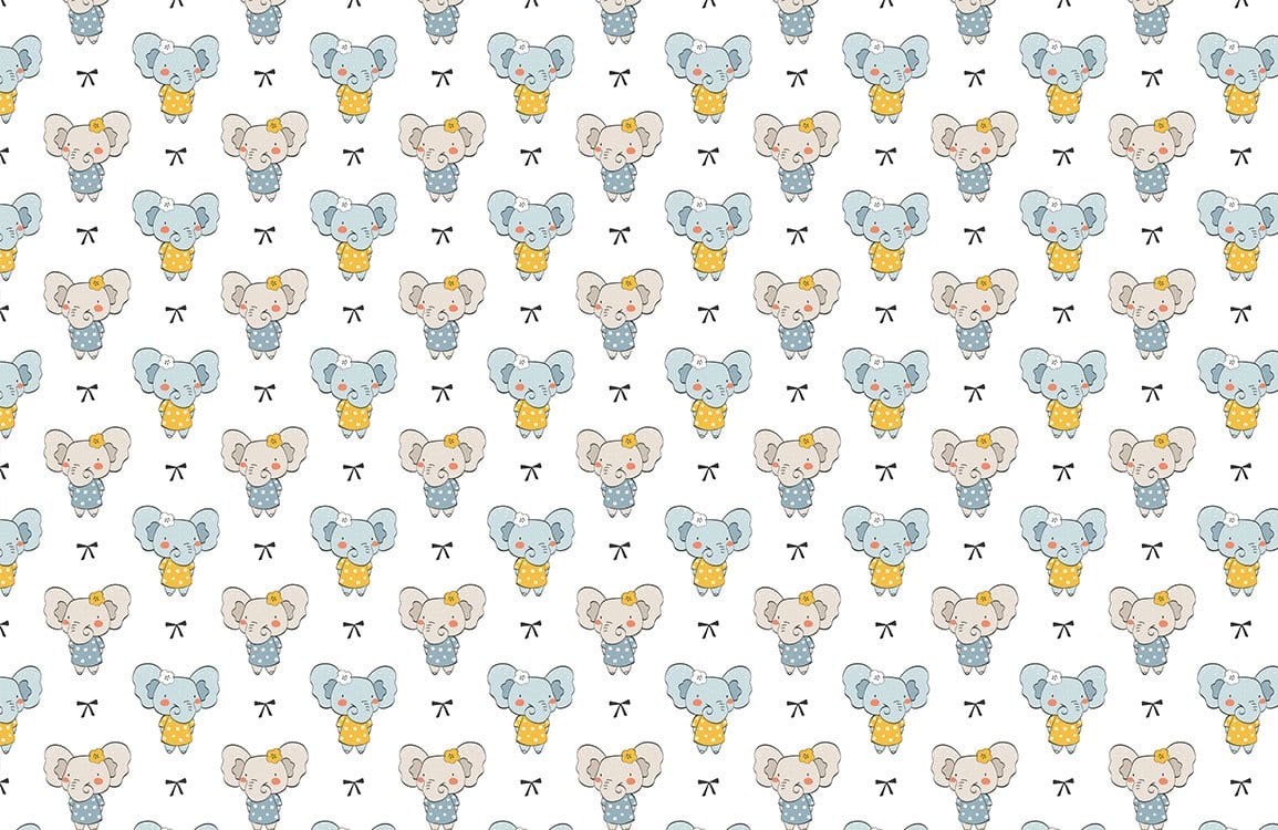 Charming Elephant Pattern Wallpaper for Nursery, Soft Pastel Blue Design