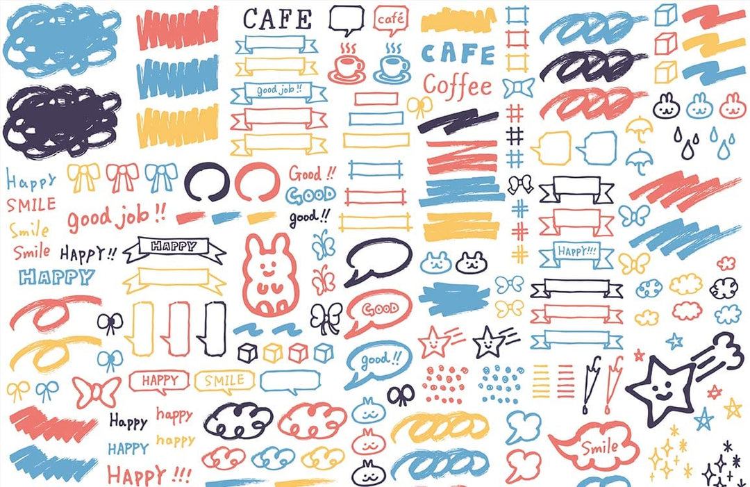 Colourful Sketch Doodle Patterned Wallpaper for Creative Spaces and Cafés