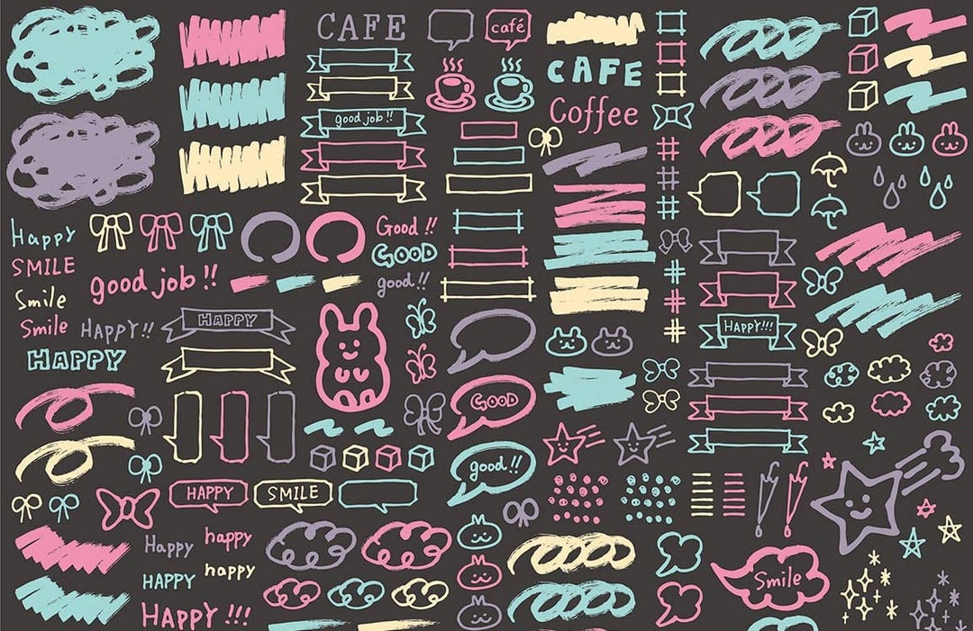 Whimsical Pastel Chalkboard Doodles Wallpaper Mural - Playful Café Motifs