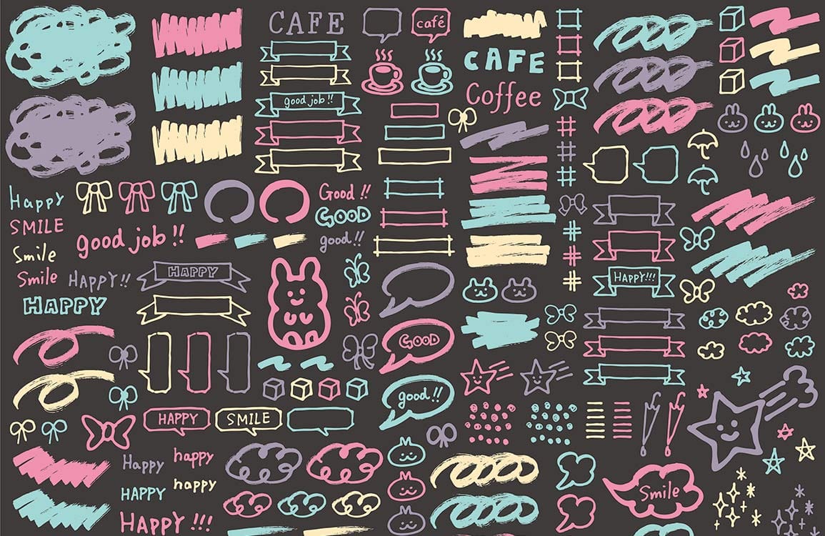 Whimsical Pastel Chalkboard Doodles Wallpaper Mural - Playful Café Motifs