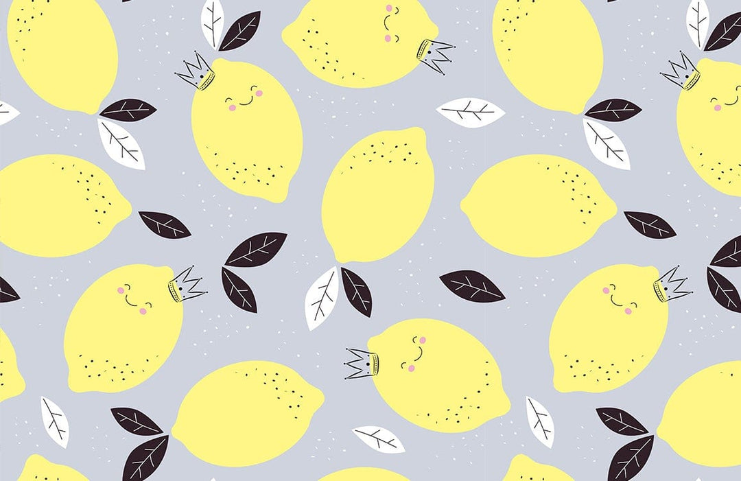 Playful Yellow Lemons on Grey Background Kids Mural Wallpaper Pattern