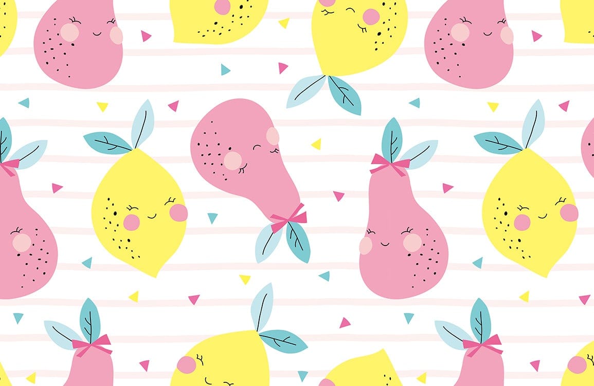Cheerful Pink Yellow Fruit Nursery Wallpaper Playful Pastel Pattern Decor