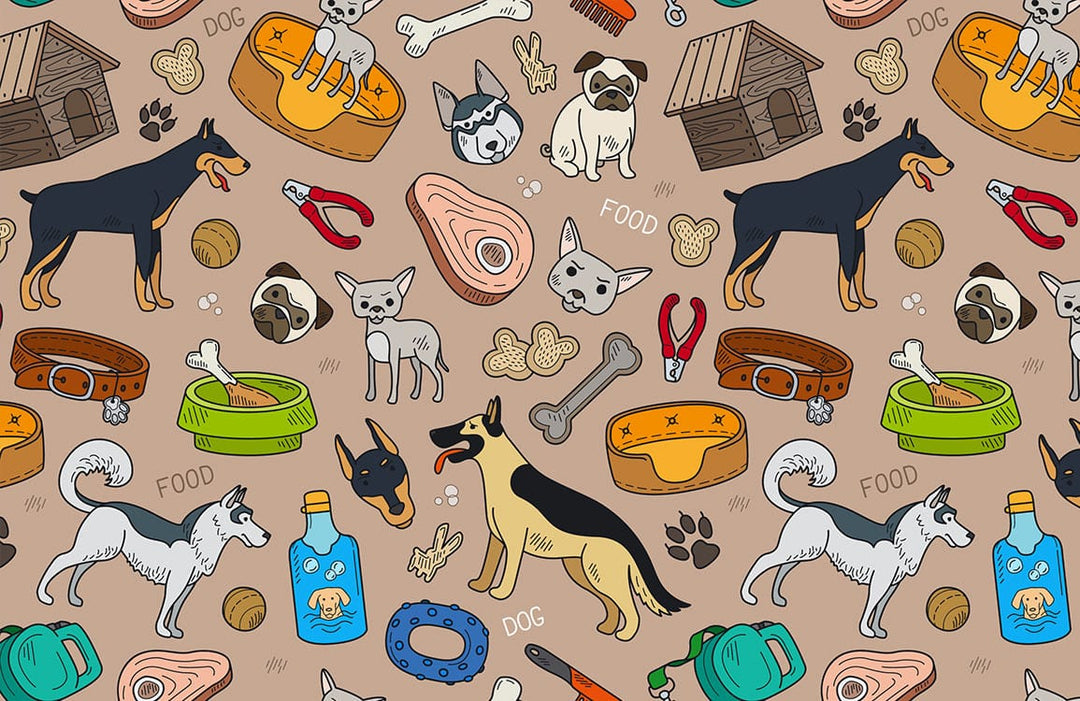 Whimsical Canine Delight: Colourful Dog-Themed Patterned Wallpaper for Playful Spaces