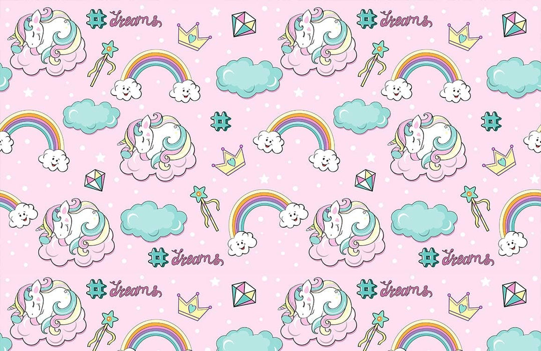 Magical Unicorn Rainbow Dreamscape Pastel Pink Kids Mural Wallpaper