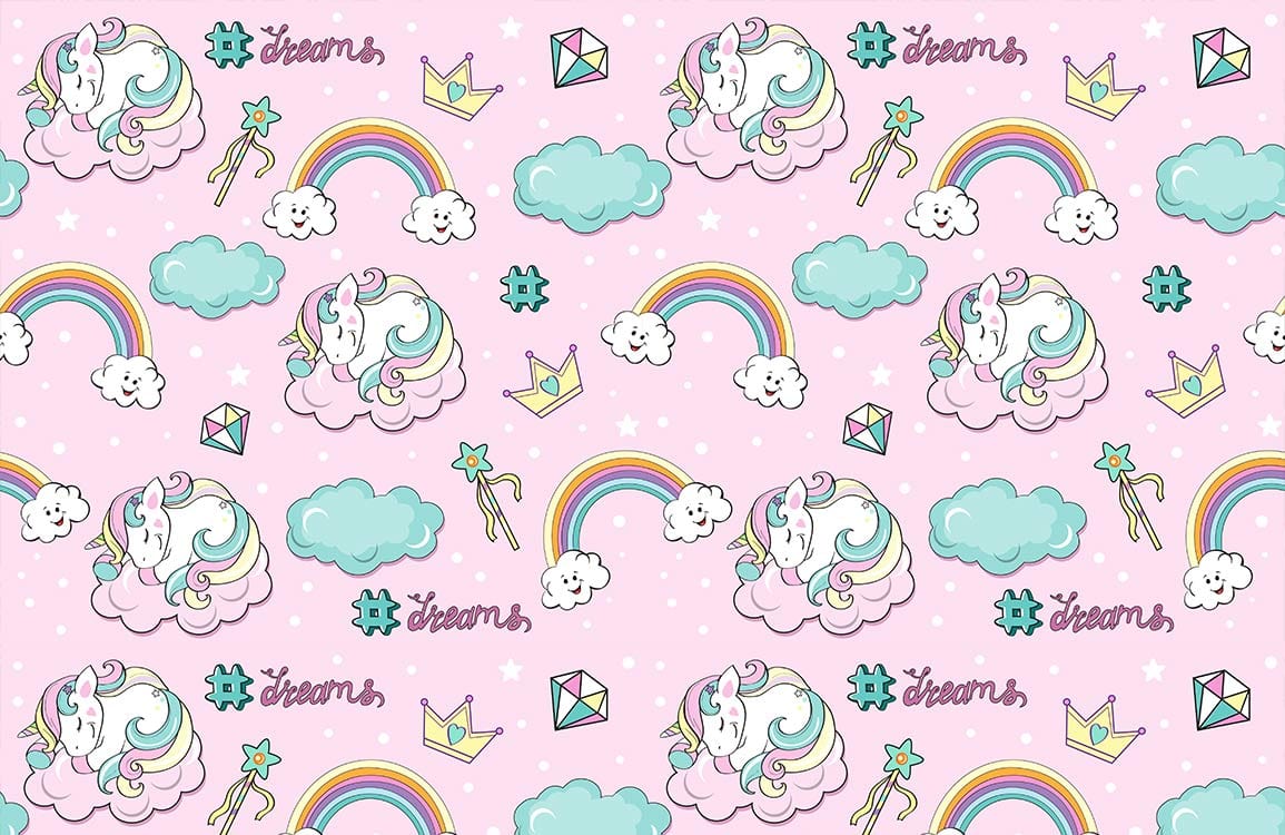 Magical Unicorn Rainbow Dreamscape Pastel Pink Kids Mural Wallpaper