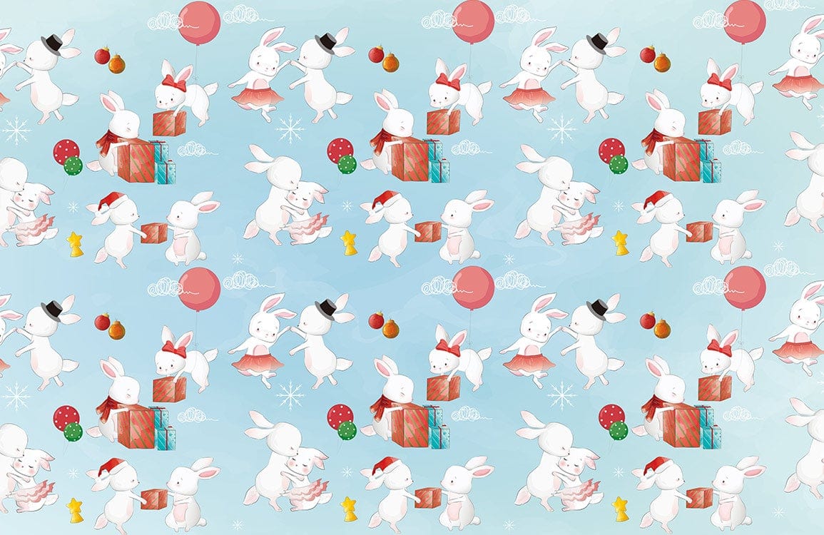 Whimsical Bunny Wonderland Pastel Blue Children's Room Wallpaper Décor