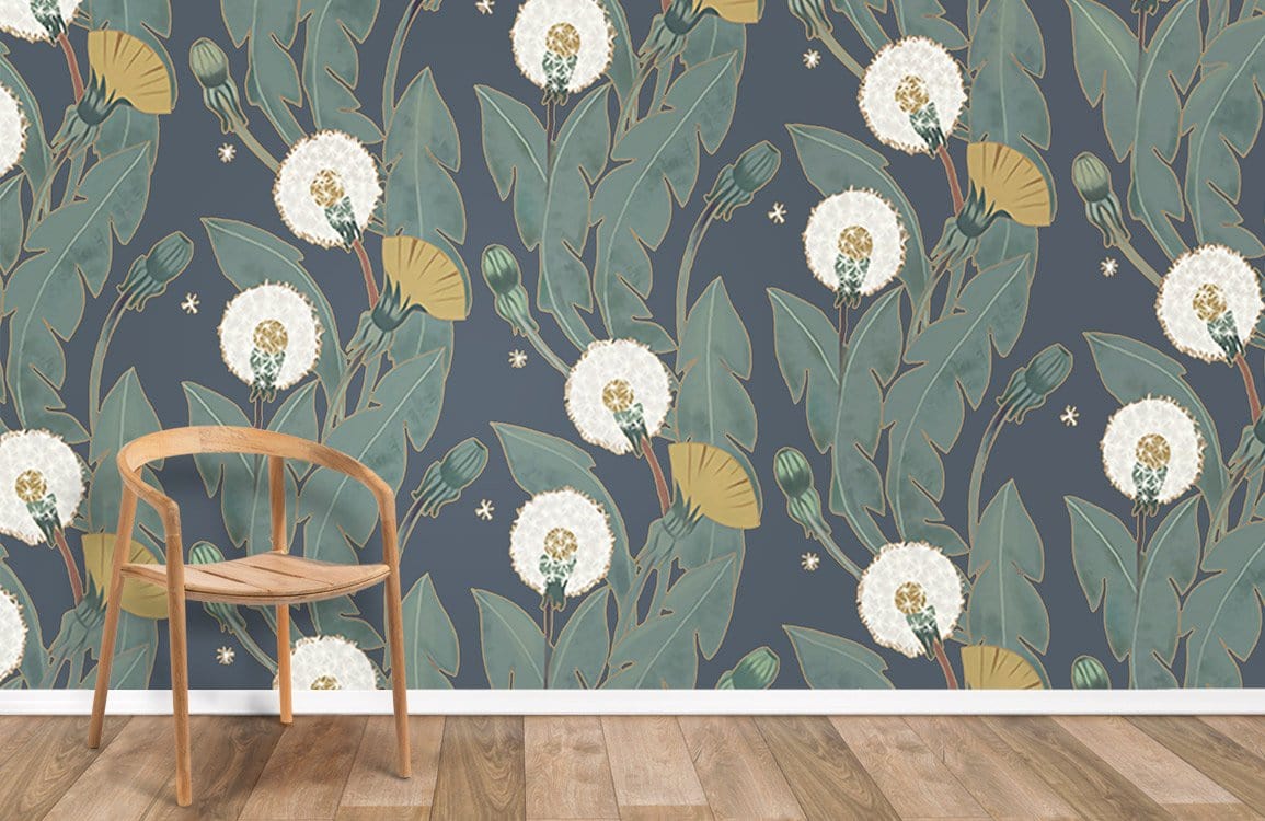Dandelions and Leaves wallpaper mural