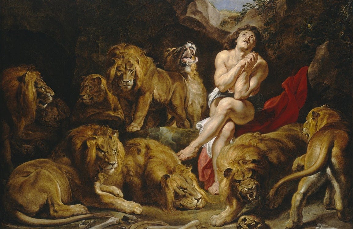 Classic Baroque Art Lions Mural Wallpaper - Rich Earth Tones Design